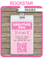 Rockstar Party Backstage Passes | Party Favors | Birthday Party | Editable DIY Template