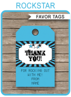 Rockstar Birthday Party Favor Tags template – blue