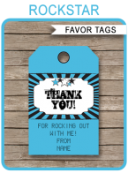 Rockstar Birthday Party Favor Tags | Thank You Tags | Editable Template