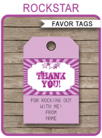 Rock Star Party Favor Tags | Thank You Tags | Birthday Party | Editable Template