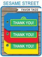 Sesame Street Birthday Party Favor Tags | Thank You Tags | Editable Template