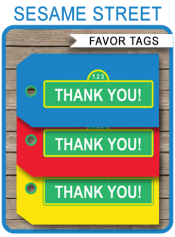 Sesame Street Birthday Party Favor Tags | Thank You Tags | Editable Template