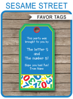 Sesame Street Party Favor Tags Template