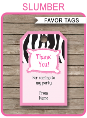 Printable Sleepover Birthday Party Favor Tags Template | Thank You Tags | Slumber Party | DIY Editable Text | $3.00 INSTANT DOWNLOAD via SIMONEmadeit.com