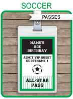 Soccer Party All Star Passes | VIP Pass | Custom Party Favors | Editable DIY Template