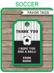 Printable Soccer Party Favor Tags Template | Thank You Tags | Birthday Party Favors | DIY Editable Text | $3.00 INSTANT DOWNLOAD via SIMONEmadeit.com