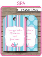 Spa Party Favor Tags | Thank You Tags | Birthday Party | Editable DIY Template