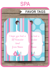 Spa Party Favor Tags | Thank You Tags | Birthday Party | Editable DIY Template