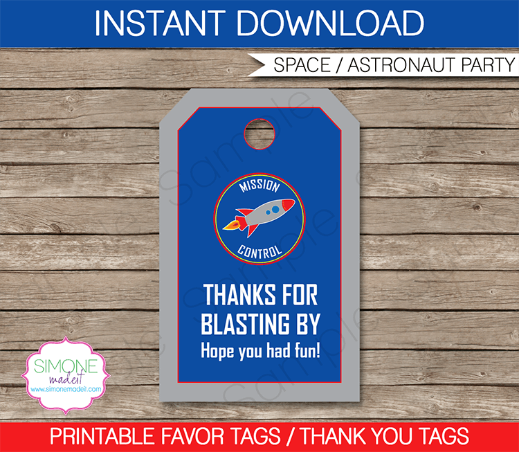 Space Party Favor Tags | Thank You Tags | Astronaut Birthday Party | Mission Control | Editable DIY Template | $3.00 INSTANT DOWNLOAD via SIMONEmadeit.com