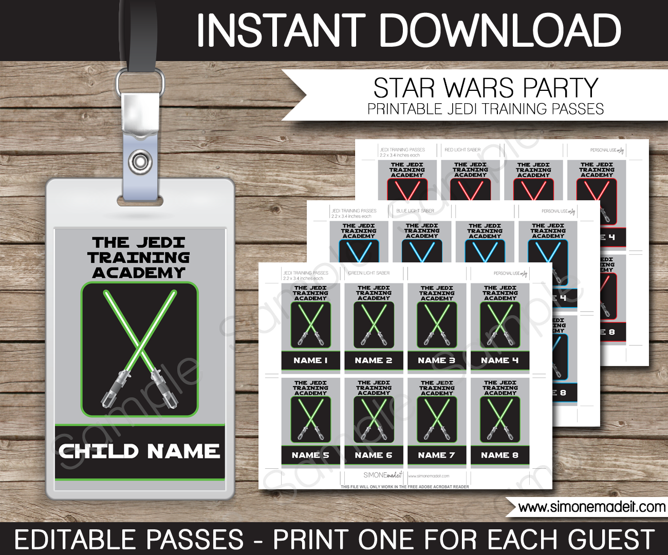 Star Wars Party Jedi Training Academy Passes | Printable Birthday Party Favors | DIY Editable Text Template | $3.50 INSTANT DOWNLOAD via SIMONEmadeit.com