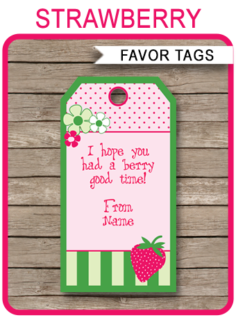 strawberry shortcake party favor tags thank you tags