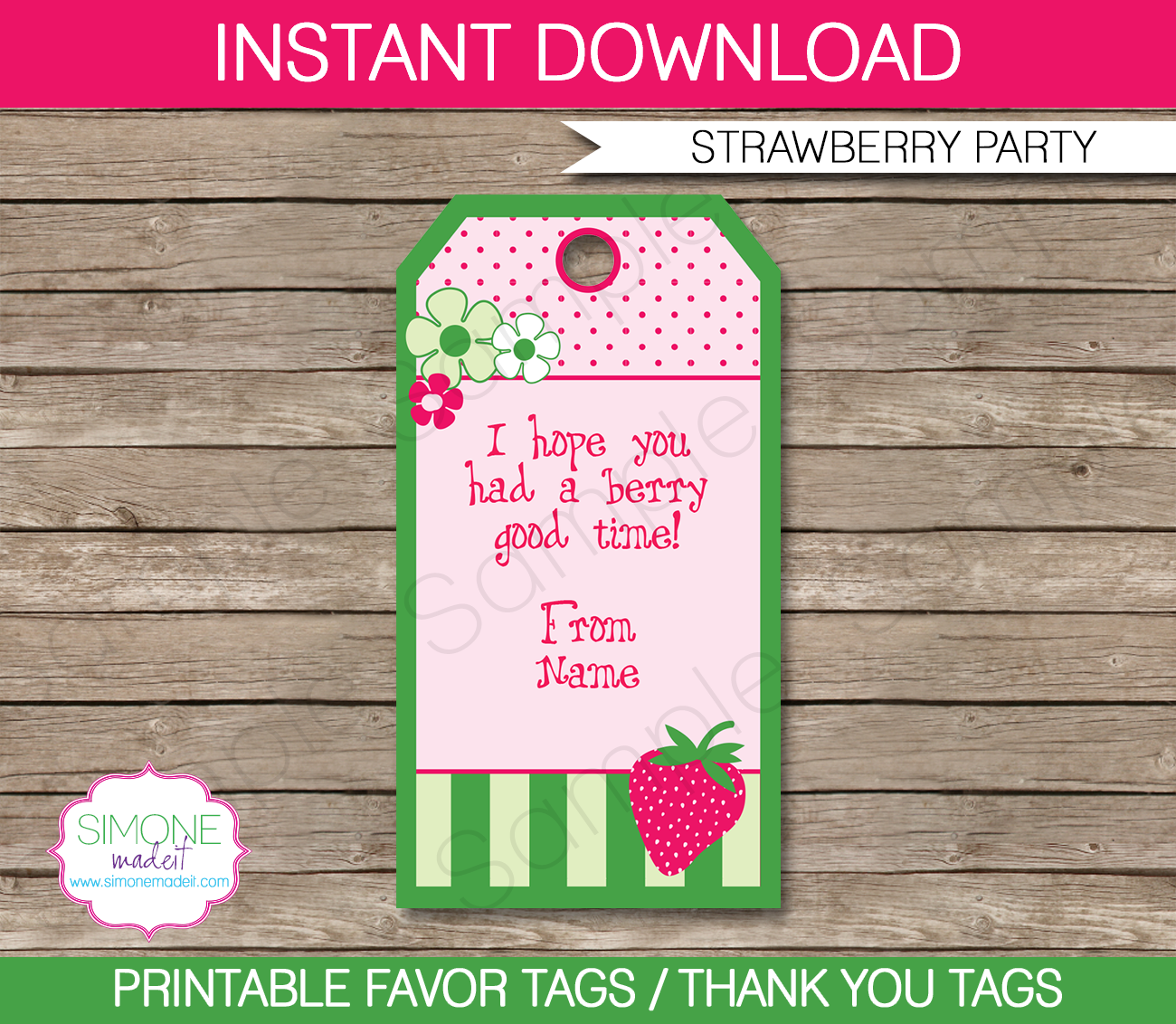 Strawberry Shortcake Party Favor Tags | Thank You Tags | Birthday Party | Editable DIY Template | $3.00 INSTANT DOWNLOAD via SIMONEmadeit.com