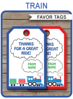 Printable Steam Train Party Favor Tags Template | Thank You Tags | Birthday Party | Editable DIY Template | $3.00 INSTANT DOWNLOAD via SIMONEmadeit.com