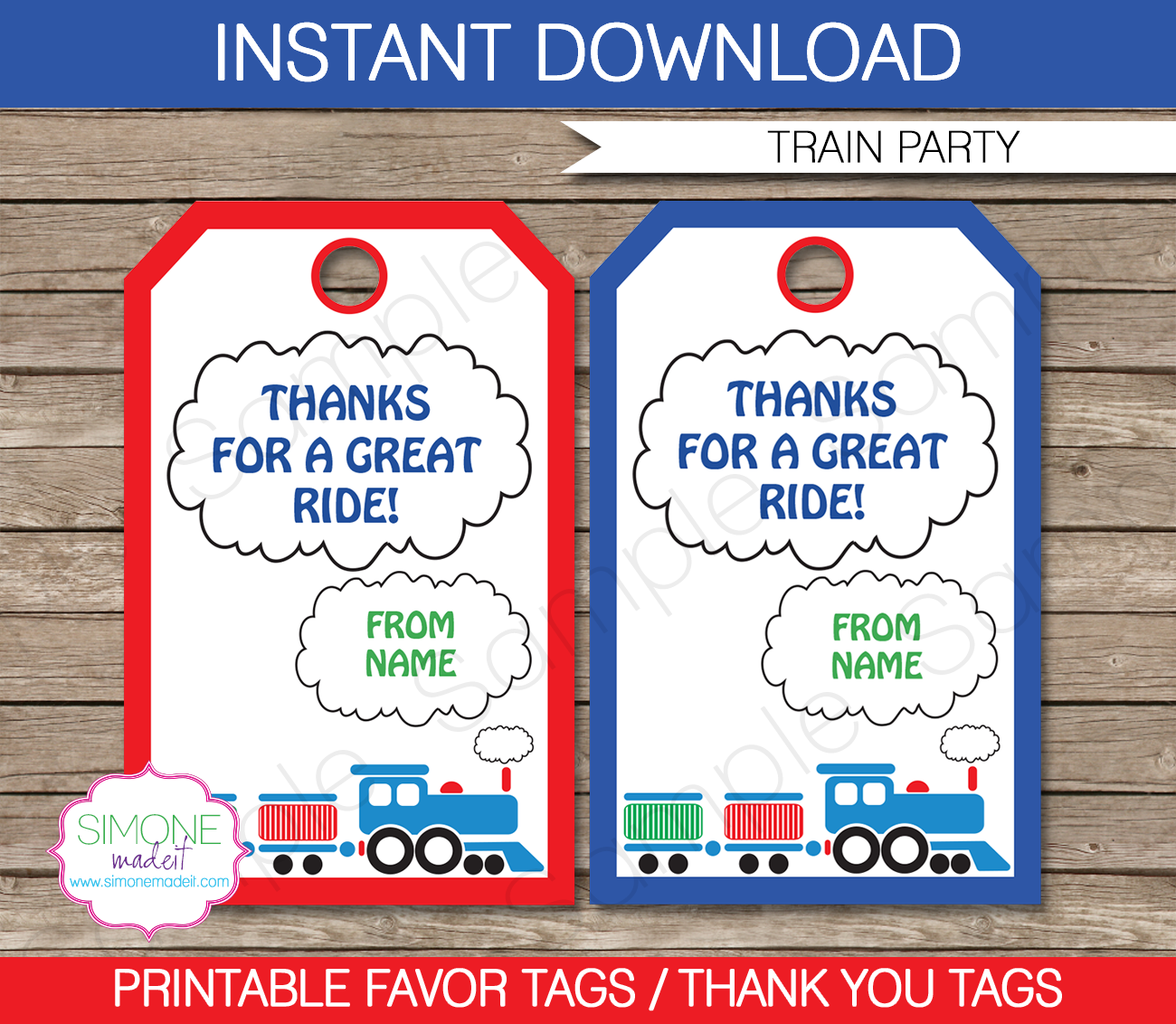 Printable Steam Train Party Favor Tags Template | Thank You Tags | Birthday Party | Editable DIY Template | $3.00 INSTANT DOWNLOAD via SIMONEmadeit.com