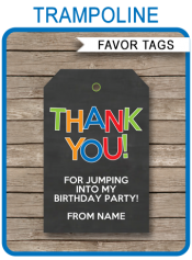 Trampoline Party Favor Tags | Thank You Tags | Editable Birthday Party Template