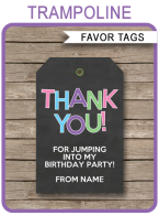 Trampoline Birthday Party Favor Tags template – girls