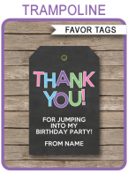 Girls Trampoline Birthday Party Favor Tags | Thank You Tags | Editable DIY Template