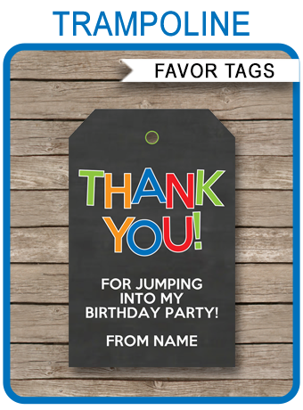 Trampoline Party Favor Tags | Thank You Tags | Editable Birthday Party Template