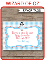 Wizard of Oz Party Favor Tags template