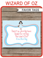 Wizard of Oz Party Favor Tags | Thank You Tags | Birthday Party | Editable DIY Template