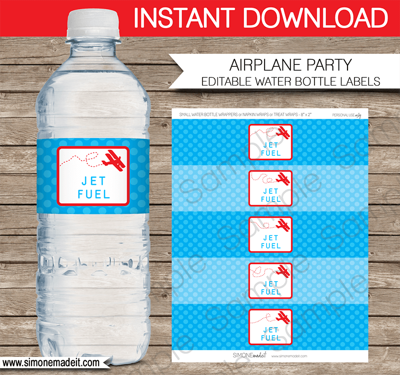Airplane Birthday Party Water Bottle Labels | Editable DIY Template | $3.00 INSTANT DOWNLOAD via SIMONEmadeit.com