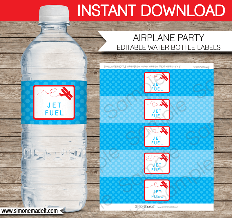 Airplane Birthday Party Water Bottle Labels