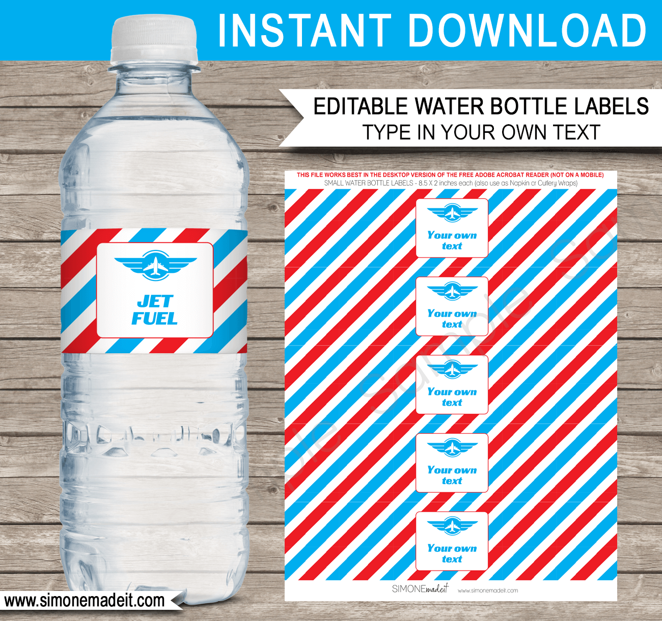 Airplane Theme Water Bottle Labels