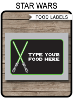 Star Wars Party Food Labels | Place Cards | Editable Template | Instant Download