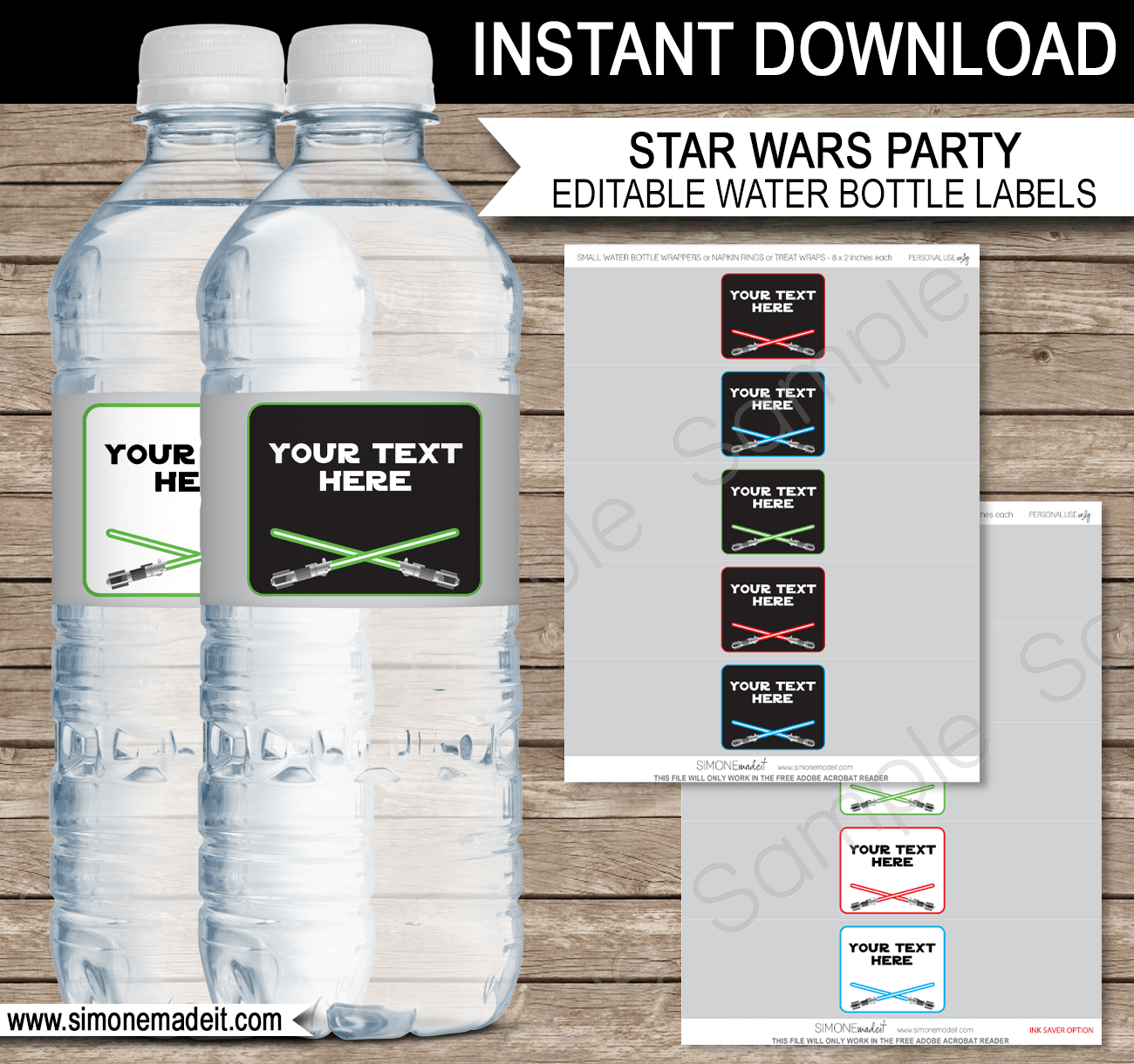 Printable Star Wars Party Water Bottle Labels Template | Birthday Party Decorations | DIY Editable Text | $3.00 INSTANT DOWNLOAD via SIMONEmadeit.com
