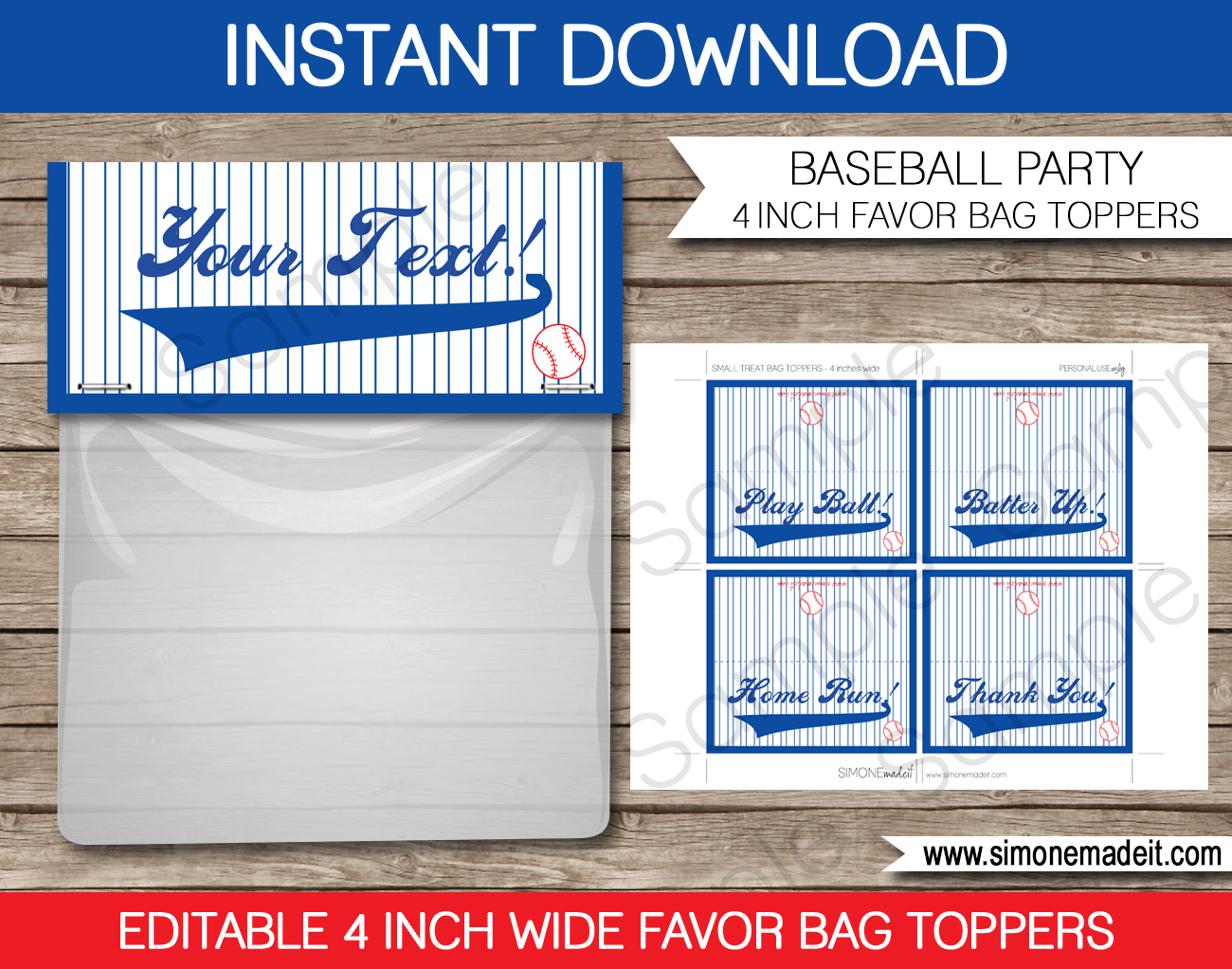 Baseball Party Favor Bag Toppers | Birthday Party | Editable DIY Template | $3.00 INSTANT DOWNLOAD via SIMONEmadeit.com