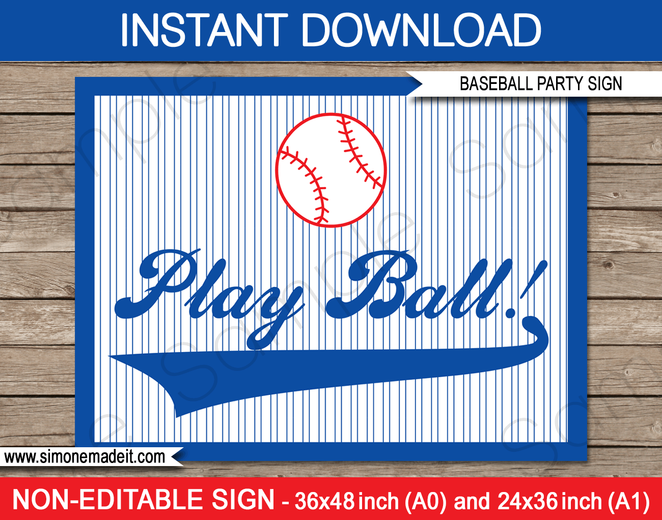 Baseball Party Sign | Play Ball | Printable Template | 36x48 inches | A0 | $4.00 via SIMONEmadeit.com