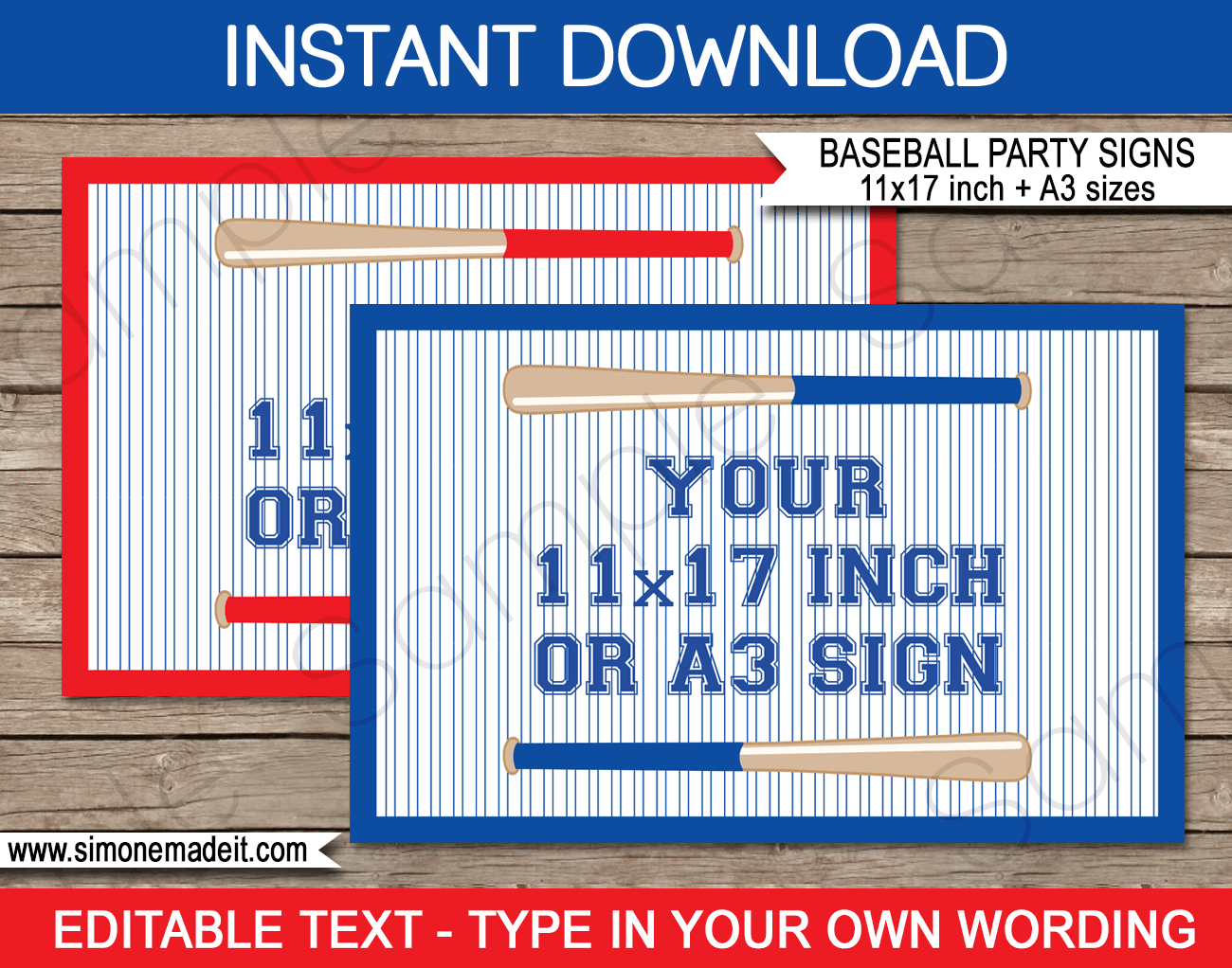 Baseball Party Signs | Party Decorations | Editable & Printable DIY Template | Ledger 11x17 inches | A3 | $4.00 via SIMONEmadeit.com
