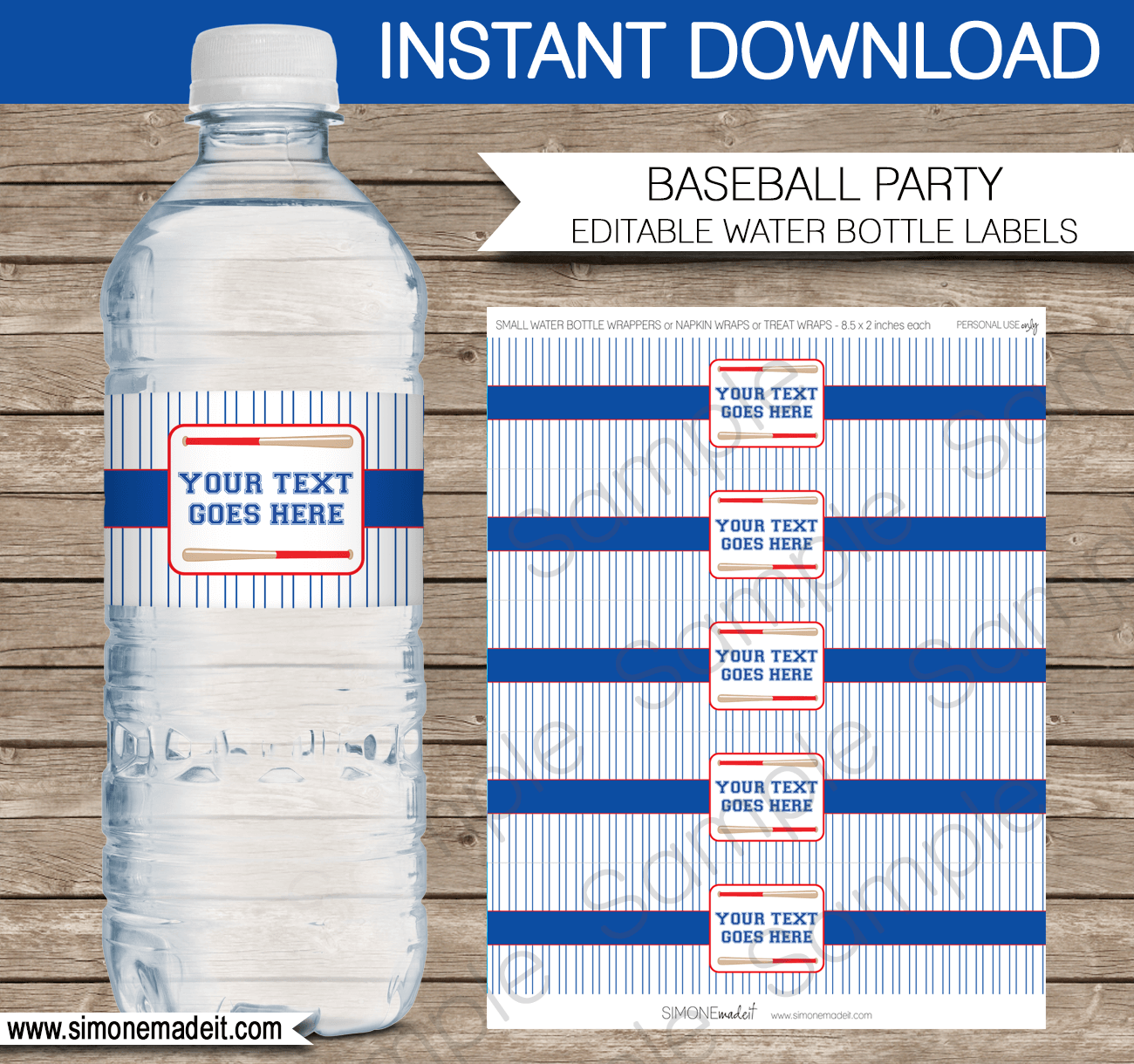 Custom Water Bottle Labels Baseball Water Bottle Labels Digital Download Party Printables Baseball Theme Kids Birthday Party