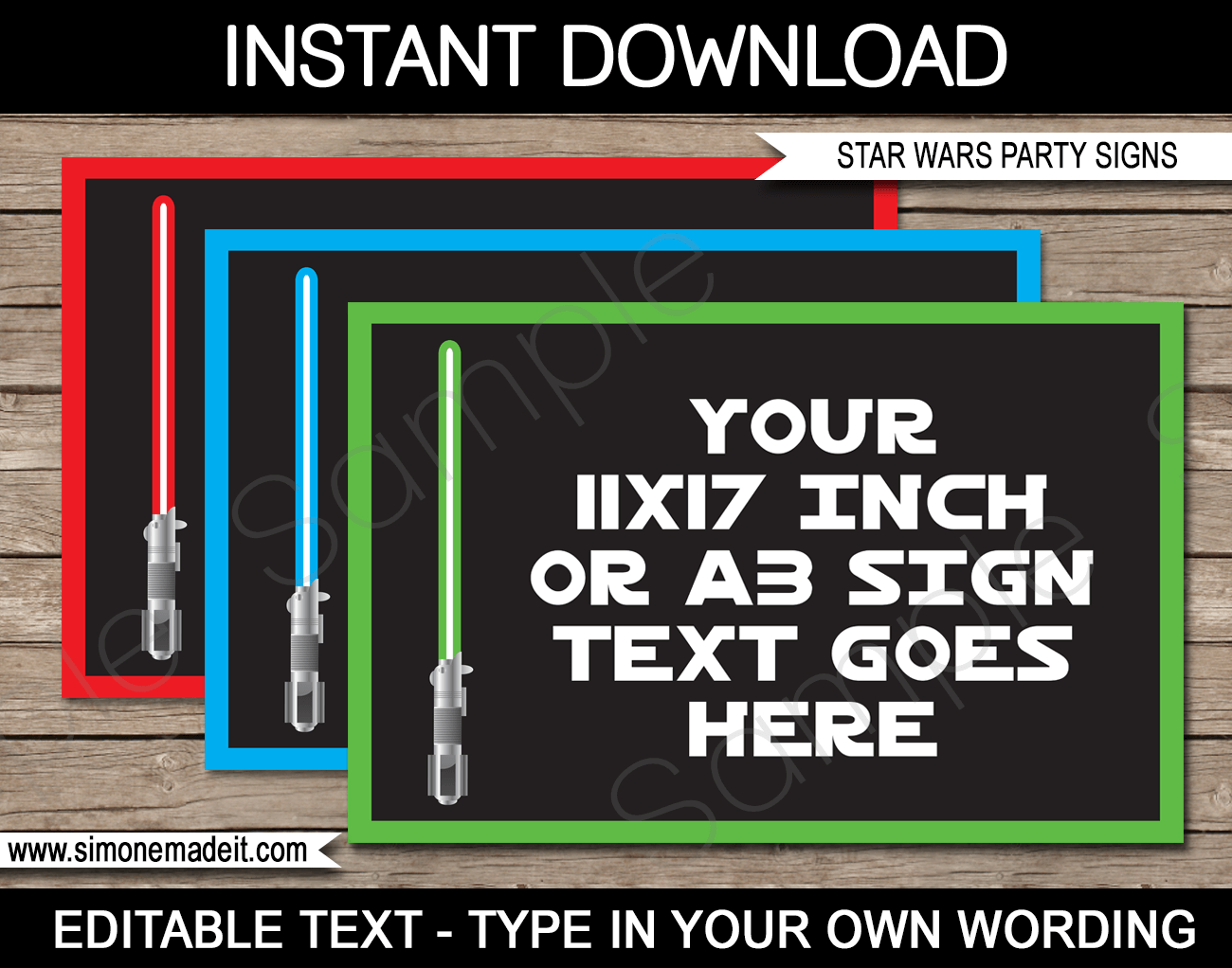 Printable Star Wars Party Signs Templates | Birthday Party Decorations with Editable Text | $4.00 Instant Download via SIMONEmadeit.com