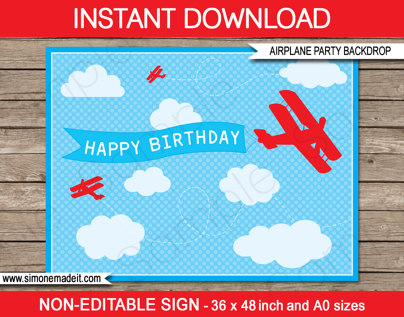 Printable Airplane Birthday Party Backdrop Sign | Party Decorations | DIY Template | INSTANT DOWNLOAD $4.50 via simonemadeit.com