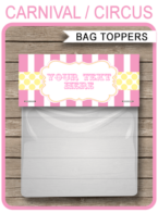 Pink & Yellow Carnival Favor Bag Toppers | Carnival or Circus Party Decorations | Editable & Printable DIY Template | Instant Download