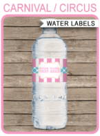 Carnival Party Water Bottle Labels | Pink Aqua | Editable and Printable Template | Instant Download