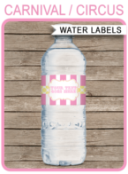 Carnival Party Water Bottle Labels template – pink/yellow