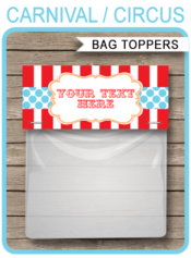 Circus Party Favor Bag Toppers | Carnival | Favors | Decorations | Editable & Printable DIY Template | Instant Download