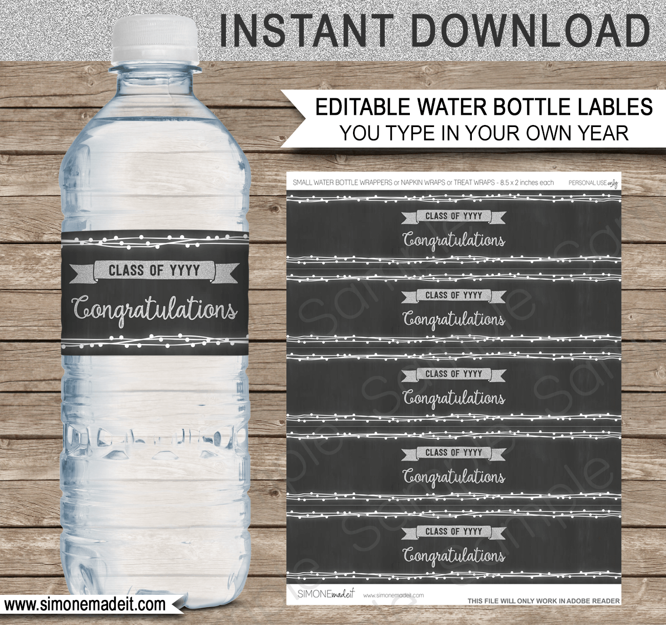 Graduation Party Water Bottle Labels template – silver For Template For Bottle Labels