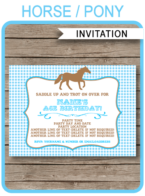 Pony or Horse Birthday Party Invitations Template – blue