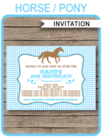 Pony or Horse Birthday Party Invitations Template – blue