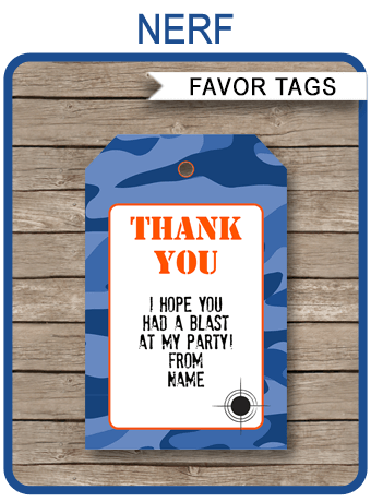 Nerf Party Favor Tags template – blue camo