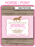 Horse or Pony Party Invitations Template – pink