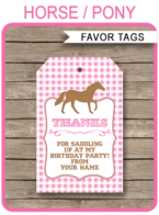 Horse or Pony Party Favor Tags template – pink