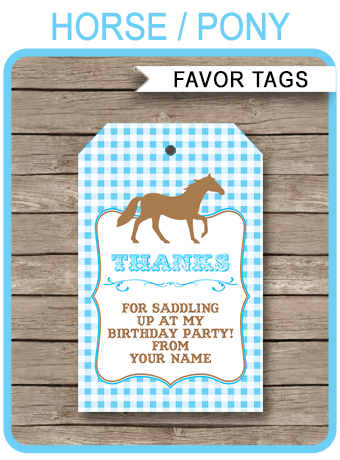 Pony Or Horse Birthday Party Favor Tags Thank You Tags