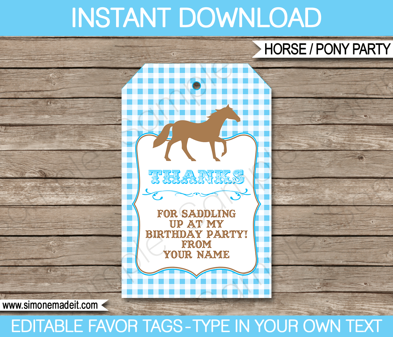 Pony or Horse Birthday Party Favor Tags | Thank You Tags | Editable and Printable DIY Template | $3.00 INSTANT DOWNLOAD via simonemadeit.com