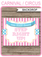 Carnival Party Backdrop Sign – “Step Right Up” – pink/aqua