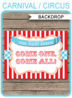 Printable Circus Party Backdrop Sign | Come One Come All | Red Aqua | Carnival | DIY Template | Instant Download