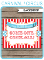 Circus Party Backdrop Sign – “Come One, Come All” – red aqua